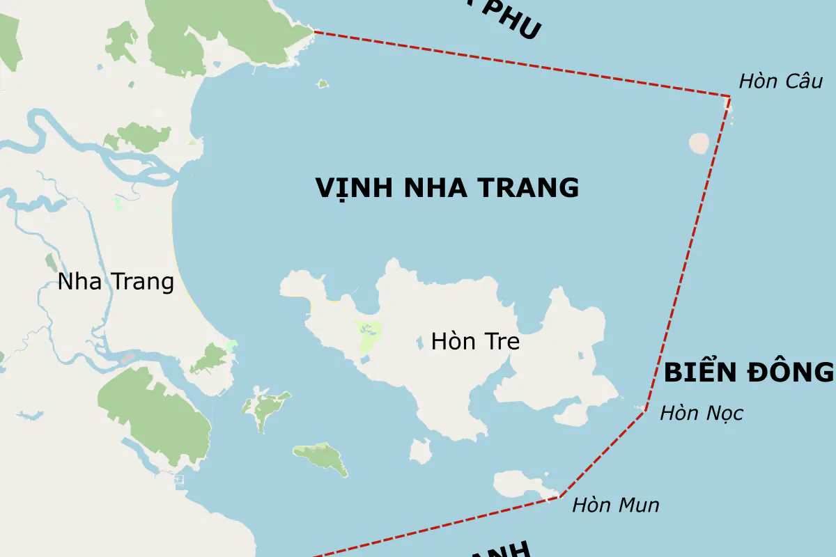 Map of the coastline and islands in Nha Trang Bay